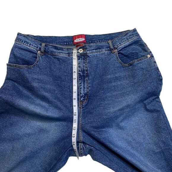 Vintage 80s 90s Boho Super High Rise Embroidered Leather Laces Hem Jeans Sz 22 - Picture 8 of 12